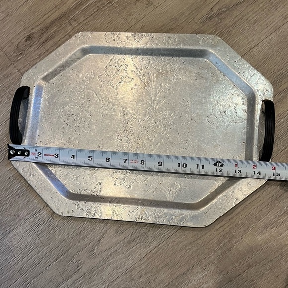 Vintage Forman Family Aluminum Serving Tray Handled Embossed Floral Pattern 15” - Picture 10 of 14